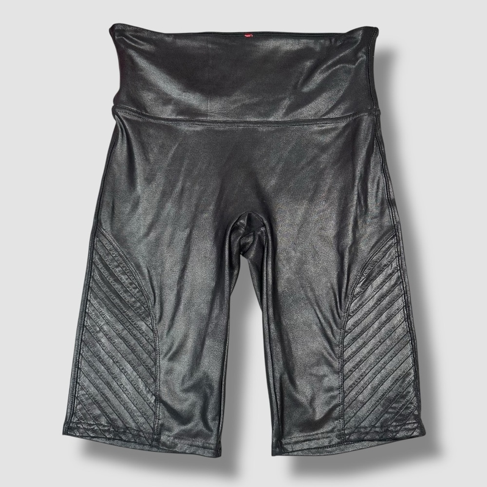 Spanx Moto Faux Leather Bike Shorts Medium Black